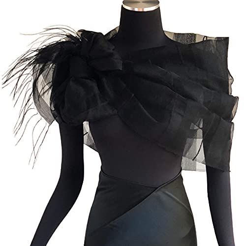 Silk Organza and Wool Woven Shawl 78" L x28 W, Black2