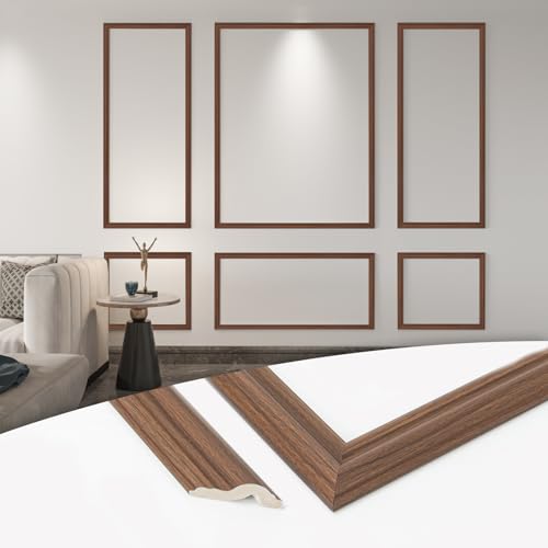 Art3d Pre-Cut Wall Molding Set of 6 pcs, Ready-to-Assemble Wainscoting Panels for Interior Wall Décor Living Room Bedroom Accent Wall - Installed with Glue, 3 Top 3 Bottom, Walnut