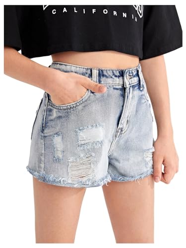 Short en jean déchiré à ourlet brut et style vintage pour adolescentes Floerns