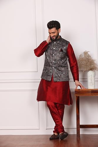 Image of Kurta With Churidar & Multicolor Nehru jacket Set