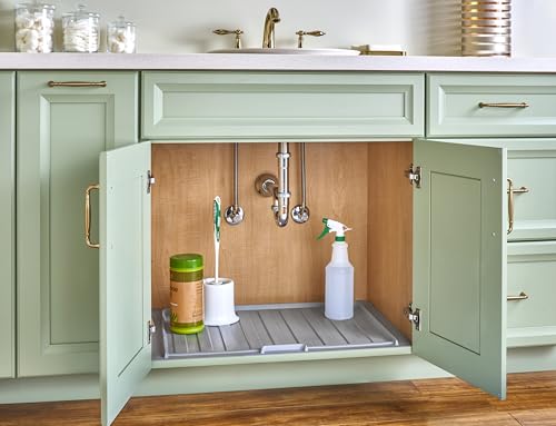 Image of REV-A-SHELF Gray Flexible Polymer Trim-to-Fit Drip Tray for 27 inch - 30 inch Vanity Sink Base Cabinets