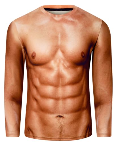 ALISISTER Muskel Shirt Herren Langarm Unisex 3D Muskel Print T Shirt L | Lustiges Muskel T-Shirt, 3D Körperdruck, Rundhals Langarmshirt, Party Shirt für Herren