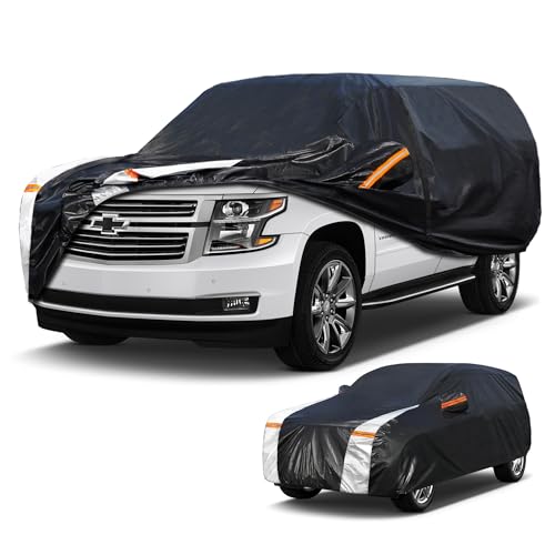 Image of Large SUV Car Cover for Chevrolet Tahoe 100% Waterproof All Weather, Heavy Duty Outdoor Full Exterior Covers Rain Sun Wind UV Protection.
