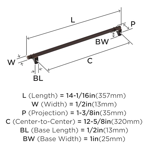 Image of Amerock Davenport 12-5 /8 inch (320mm) Center-to-Center Oil-Rubbed Bronze Cabinet Pull, BP36698ORB