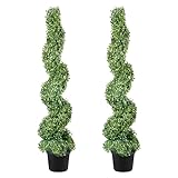 VEVOR Artificial Boxwood Spiral Topiary Trees, 4ft Tall (2 Pieces) Faux Plant Outdoor, All-Year Green Fake Plant with Replaceable Leaves for Decorative/Indoor/Porch/Garden