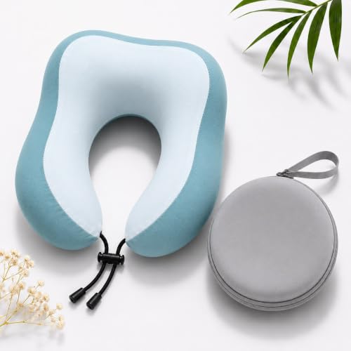 Image of Memory Foam Travel Neck Pillow with Portable Storage Case | Soft U-Shaped Neck Support Cushion for Airplane, Car, Train & Office | Lightweight Ergonomic Travel Pillow (Dark Green)