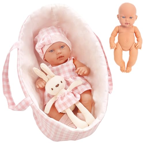 Poupée bébé de 12 pouces avec lit bassinet transporteur et mini lapin en peluche pour enfant