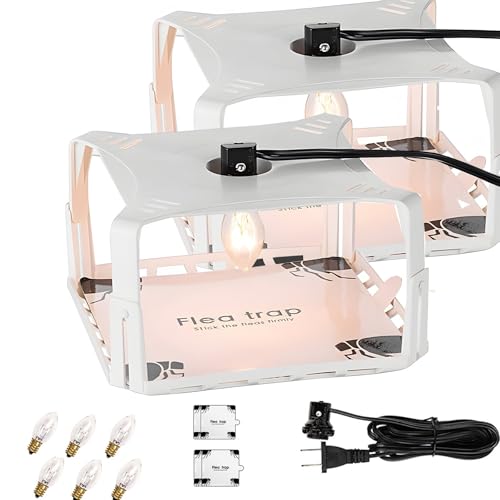 2 Pack Flea Traps for Inside Your Home, Flea Trap with Sticky Pads & 6 Bulbs, Bed Bug Killer Flea Trap Pest Control, Non-Toxic & Natural Insect Infestation Treatment for Pets & Kids