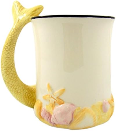 Beach Mermaid Sculpted Handle Ceramic Coffee Mug, 16 oz