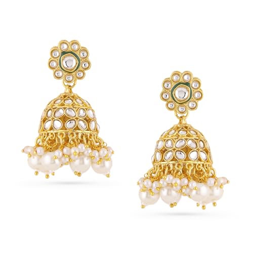 Image of Rubans Jhumka Earrings Kundan and Pearl Traditional Festive Jewellery Gift for Women & Girls