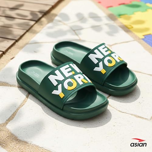 Image of ASIAN Slider-75 Kids Slippers | Lightweight, Soft Cushioning, Anti-Slip Grip for Daily & Travel Wear | Ideal for Boys & Girls Olive