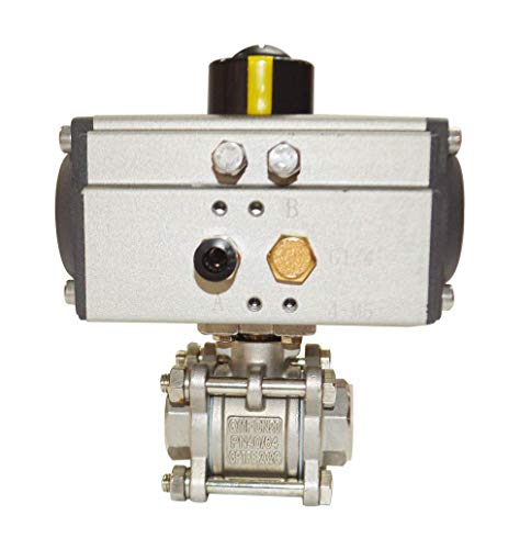INTSUPERMAI Three-Piece 3/4inch Pneumatic Actuated Ball Valve, Single Acting Globe Threaded Pneumatic Actuator, 304 Stainless Steel for Automatic Control System
