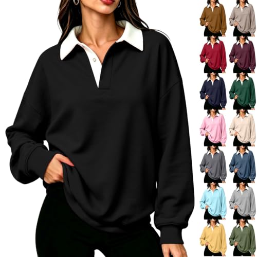 Women's Polo Shirts Button Down Casual Color Block V Neck Pullover - image 1