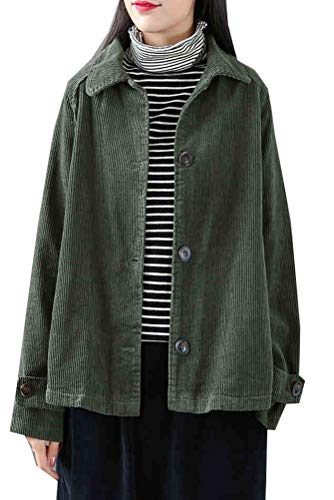 Minibee Women's Corduroy Jackets Long Sleeve Coats Button Down Outwear Tops with Pockets ArmyGreen