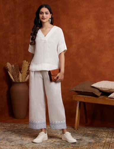 Image of Amazon Brand - Myx Women's Cotton Embroidered Palazzo Pants (Available in Plus Sizes)