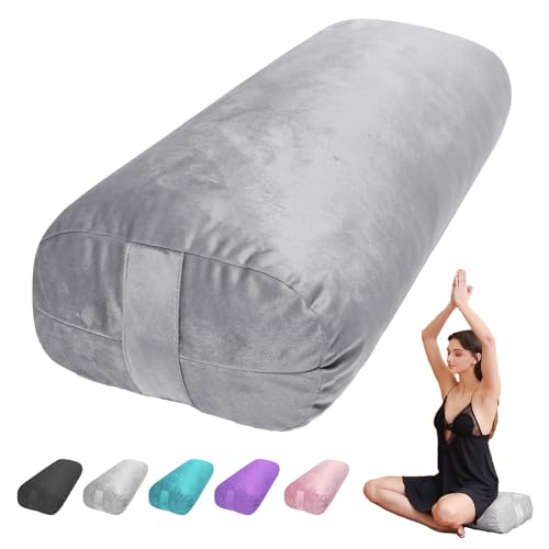 TokSay Yoga Bolster Pillow for Restorative & Yin Yoga - Meditation Pillow with Velvet Cover - Rectangular (Gray)