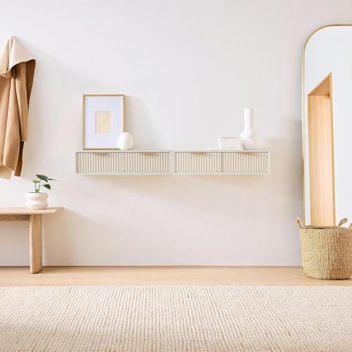 Image of CRAFT D ARTS Wooden 2 Drawer Wall Mounted Kitchen Cabinet for Home Office | Multi-Purpose Cabinet with Storage for Kitchen | Premium HDMR Wood | Color:- White | Assembly-DIY (Do-It-Yourself)