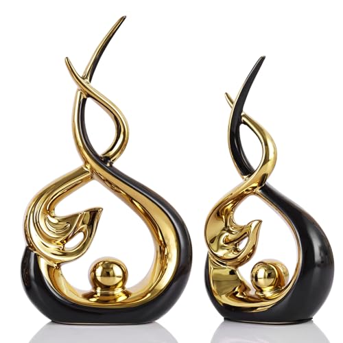 Sculpture Abstraite en Céramique Moderne - Sculpture Noire et Dorée, Centre de Table Décoratif pour Salon, Table à Manger, Décoration pour Salon, Entrée,...