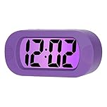 Plumeet Digital Alarm Clock Travel Clock with Snooze and Nightlight - Easy to Set Simple Bedside Alarm Clocks for Kids - Ascending Sound - Battery Powered (Purple)
