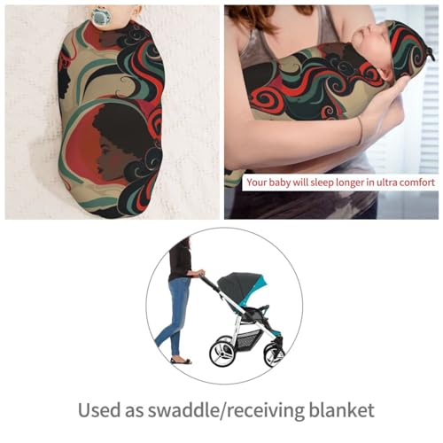 Image of Art Black African American Woman Newborn Swaddle Blankets Hat Sets Soft Baby Receiving Blanket Swaddle Sack for Baby Shower Infant Boy Girl Gift