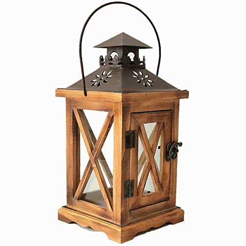 Vintage Wooden Rustic Lantern, SYCYULAN Decorative Candle Lantern with Farmhouse