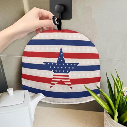 Image of The Stars and Stripes Tea Cozy for Teapot Insulated Machine Washable Tea Cup Warmer Cozy for Patriotic Decoration, Keep Warm