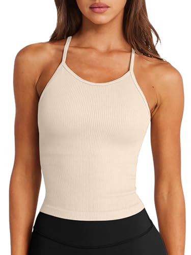 Image of LASLULU Womens Sports Bra Seamless Long Tank Spaghetti Strap Workout Bra