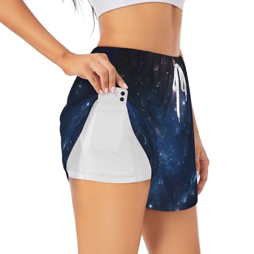 Short de yoga double couche imprimé galaxie espace pour femme