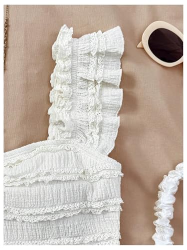 Women's Y2K Lace Ruffle Trim Tank Tops Textured Sleeveless Crop Girly Top Cutecore Clothes4