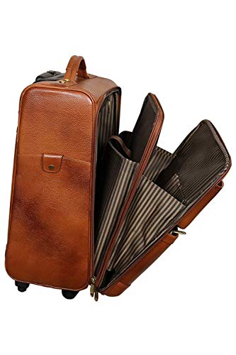 Top Grain Leather Trolley Bag for Travel Suitcase Bag Men and Women Cabin Pilot Trolley Bag (TAN)4