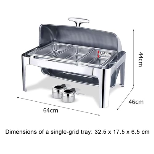 Juego de platos de acero inoxidable, calentador de alimentos y bandeja para servir, diseño de 2 rejillas para fiestas y bodas, incluye recipientes para condimentos, 6,5 cm