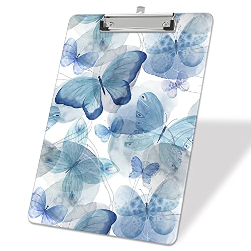 Image of Plastic A4 Clipboards, Clip Board Stardard Letter Size 9 x 12.5 in | Office Decorative for Students Women Men and Kids,Grey Butterfly