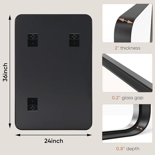 Image of NEWBULIG 24 inchx36 inch Black Wall Mirror, Bathroom Mirrors for Over Sink, Matte Metal Framed Vanity Mirror with Tempered Glass, Entryway, Living Room, Bedroom