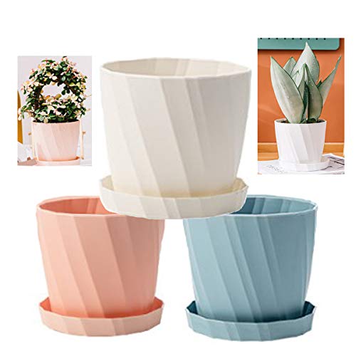 Dproptel 3 Pack Colorful Plastic Flower Pots, Plant Holder Nordic Style Garden Pots Plant Containers...