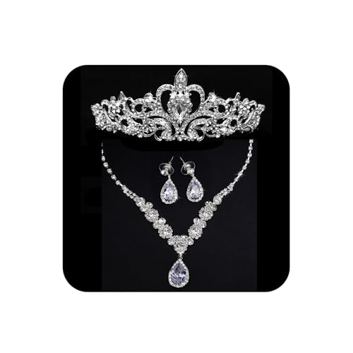 COCIDE Silver Jewelry Set for Women Crystal Tiara and Necklace Kit for Girls Rhinestone Crown Earrings Neck Accessories for Bride Wedding Birthday Party Bridal Prom Bridesmaid Dress up