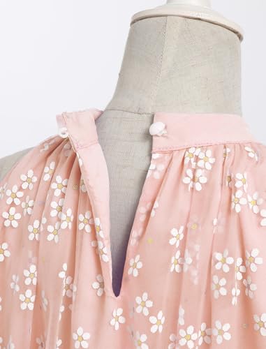 OBEEII Girls Halter Floral Print Tulle Dress Summer Daisy Print Tiered A-line Dress Casual Birthday Bowknot Ruffle Sundress4