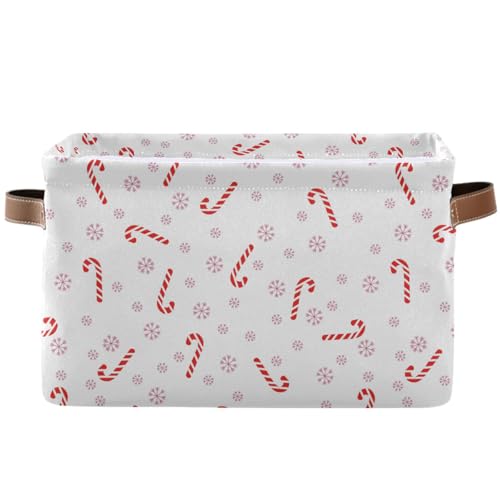 Pfrewn Christmas Winter Storage Basket Candy Cane on A White Collapsible Rectangular Storage Boxes Organizer Shelf Basket Toy Book Storage Bin for Nursery 1 Pack
