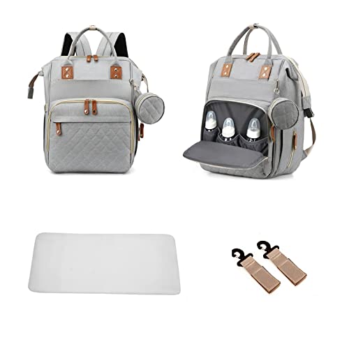 Image of 3 in 1 Diaper Bag Backpack with Changing Pad Large Capacity Portable Portable Foldable Mommy Bag Waterproof Newborn Baby Shower Gifts Travel Backpack Stroller Straps(Grey)
