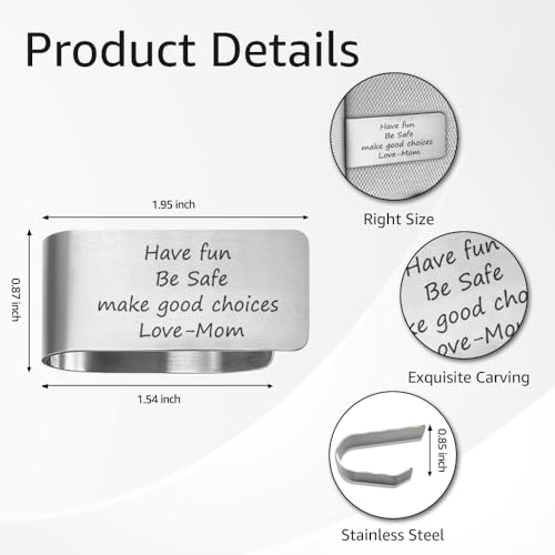 PUVOXHO Have Fun Be Safe Make Good Choices Engraved Stainless Steel Car Visor Clip, Travels Visor Car Accessories, Driving Safety Prayer Gifts for Son Daughter, Sweet 16 Gifts, Reminder to Stay Safe