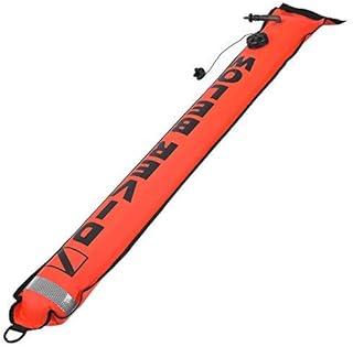 Focket Scuba Diving Open Bottom Surface Marker Buoy,6FT with High Visibility Reflective Band Inflatable Waterproof TPU Coating Surface Marker Buoy Diving Equipment (Yellow/Red)(Red)