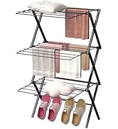 FOVVZDIL Foldable Clothes Drying Rack, 3-Tier Collapsible Indoor Clothes Horse Laundry - Space Sa...