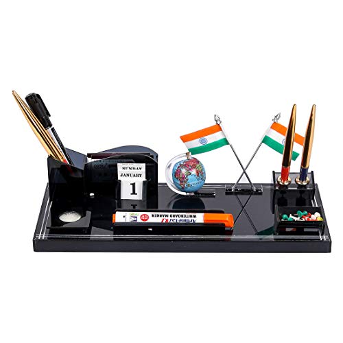 GreatDio Acrylic Flag Design Pen Stand for Office and Study Table
