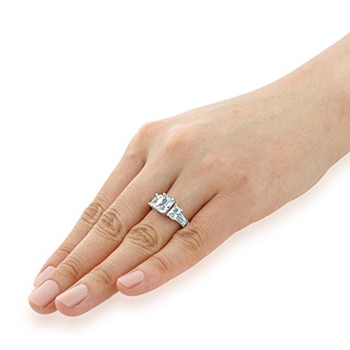 Rhodium Plated Sterling Silver Wedding & Engagement Ring Princess Cut Clear CZ 3 Stone Engagement Ring 9MM (Size 5 to 10)3