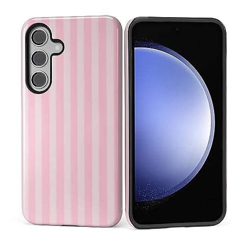 Kompatybilne z Samsung Galaxy S23 FE błyszczące etui dla dziewczynki i chłopca konstrukcja całego korpusu miękki silikon upadek ochrona przed zarysowaniami szalony wzór kremowe i różowe paski