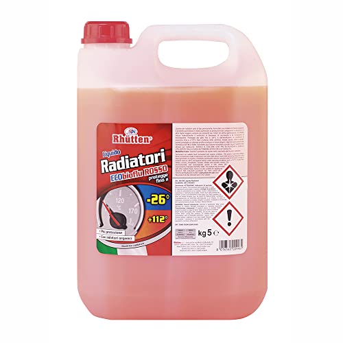Liquido Radiatori Permanente, Colore Rosso, Protezione Alluminio, Antigelo fino -26°C, Additivi Organici, 5kg