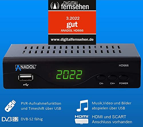 Anadol HD 666 HD Receiver mit PVR Aufnahmefunktion und Timeshift