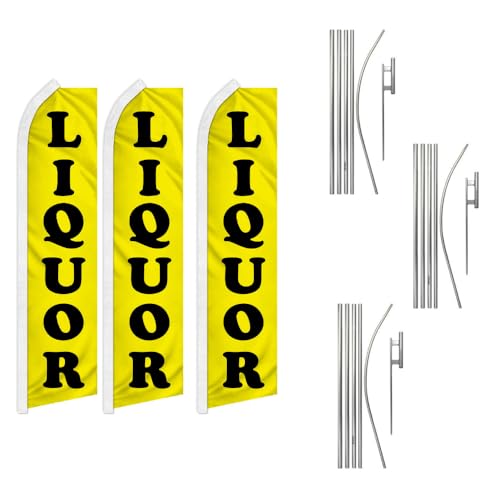 Liquor Swooper Advertising Flags - Set - Perfect for Carnivals, Fairs, Restaurants, Stores, Parties, Festivals, Farms, Events, Food Trucks (3 Full Sets)