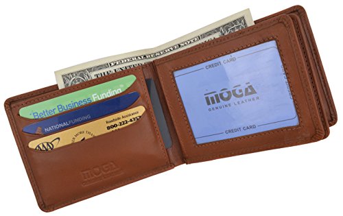 Moga Men's Bifold Genuine Leather Wallet With Double Center Flap And 3 ID Windows2