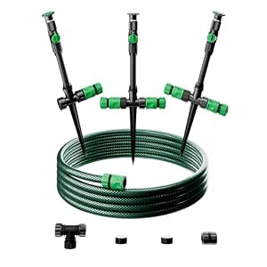 RESTMO Rasensprenger mit Erdspieß zur Gartenbewässerung, Mehrfach einstellbares Rasensprinkler, Flexibles bewässerungssystem für Garten, Pflanzen und Blumenbeete mit 10 m Gartenschlauch, Grün