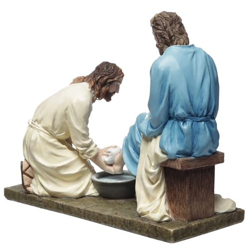 Estatua de Jesús lavando pies 4 3/8 pulgadas polyresina miniatura 3